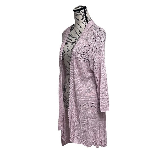 Two One Two 212 New York Open Knit Cardigan Crochet Boho Pink Hippie Beach XL - Picture 3 of 9